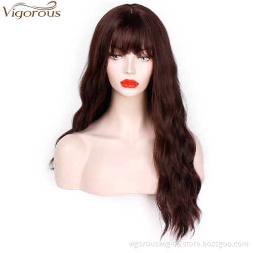 Vigorous Long Wavy Wig with Air Bangs Middle Part Synthetic Wigs Heat Resistant Fiber Hair Wig for Black Women Daily Party